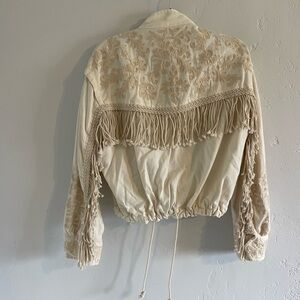 Zara Western Beige denim Fringe W/ Embroidery sz. M